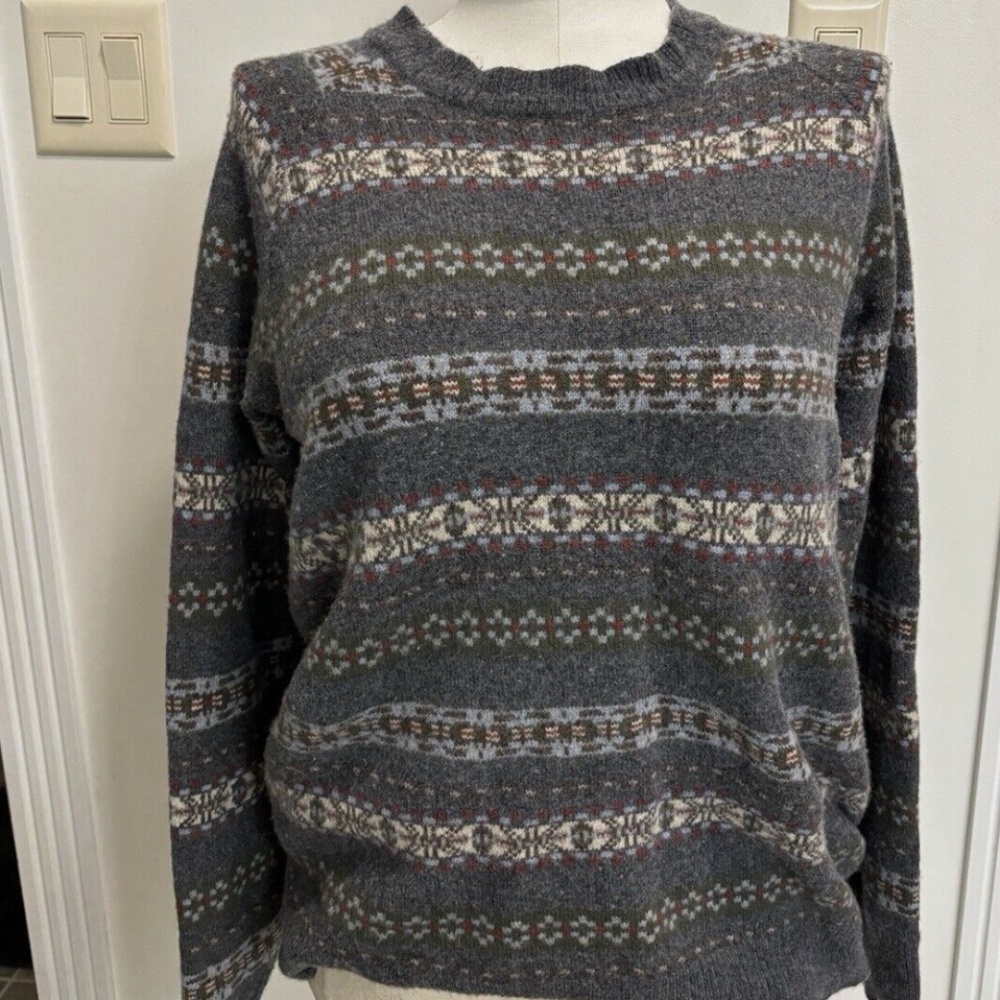 PETER MILLAR MOUNTAINSIDE FAIR ISLE GREY SWEATER LARGE *READ